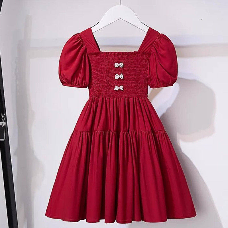 女童演出服连衣裙夏季洋气中大童泡泡袖公主裙女孩生日婚礼服裙子