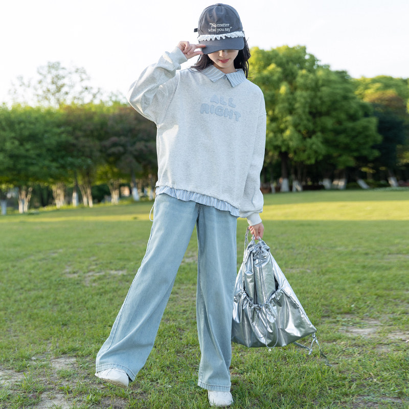 女大童春秋洋气假两件卫衣