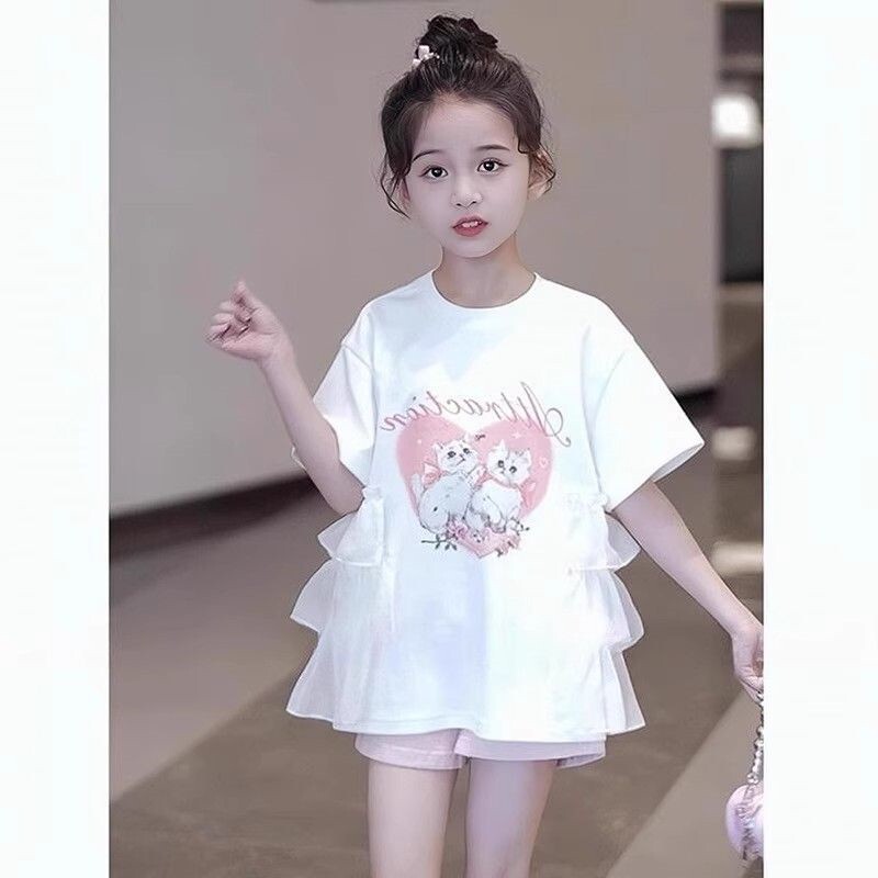 女童短袖T恤裙夏季洋气儿童装中长款卡通裙子小女孩休闲百搭上衣