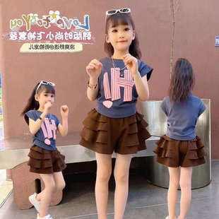 女童运动裙裤套装夏季洋气中大童女孩小飞袖上衣短裤炸街两件套潮