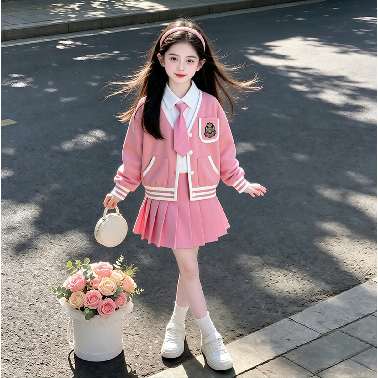 女童学院jk套装2026春秋中大童英伦制服外套领带衬衫百褶裙三件套