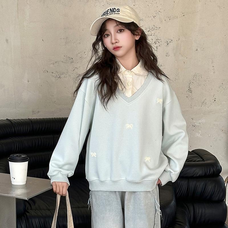 女童学院风假两件POLO卫衣春秋