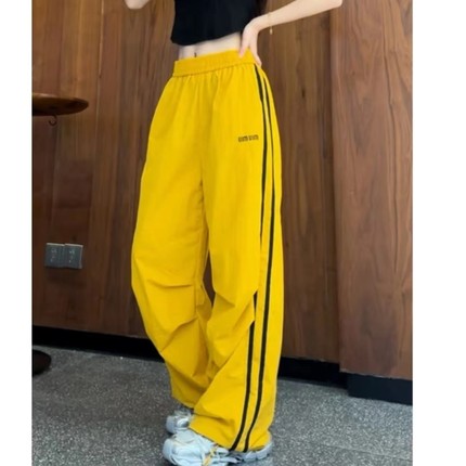 美式条纹速干冰丝阔腿运动裤女2026夏季新款宽松显瘦休闲工装裤子