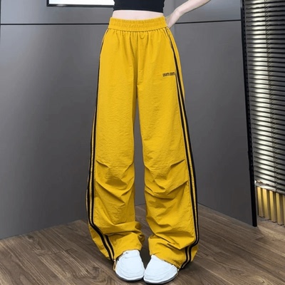 美式休闲撞色防晒运动裤女2026春夏新款宽松条纹薄款阔腿裤工装裤