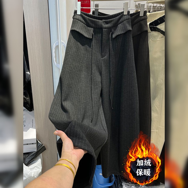 抽绳松紧腰加绒宽松休闲弯刀裤女