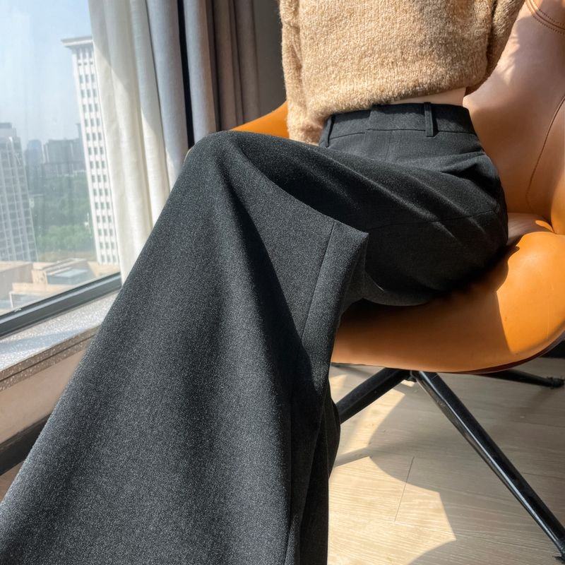 深灰色毛呢加绒加厚阔腿裤女春秋季高腰梨型垂感西装裤软糯直筒裤,女装/女士精品,休闲裤,淘宝优惠券,粉丝福利购,淘宝优惠卷