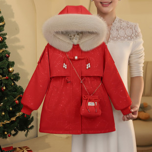 女童派克服2025新款 儿童洋气毛领连帽皮衣中大童加绒加厚外套 冬装