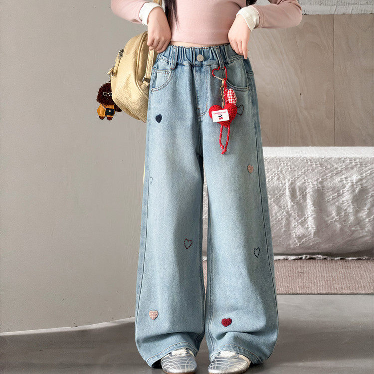 女童超好看牛仔裤春季2026新款儿童直筒裤子浅色女大童阔腿裤春秋,童装/婴儿装/亲子装,儿童牛仔裤,淘宝优惠券,粉丝福利购,淘宝优惠卷