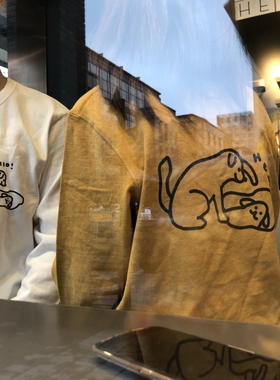 买梦想的奶奶鹅黄白色hello狗狗hey狗狗厚磅全棉300克长袖秋情侣
