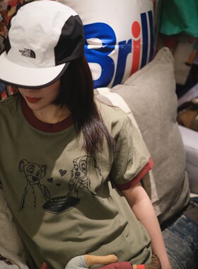 买梦想的奶奶101斑点狗三叶草绿栗色边265克厚美式上衣打底衫男女