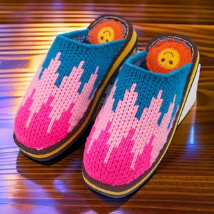 新款纯手工细毛线勾织婚嫁拖鞋男女手工毛线拖鞋成品居家送人