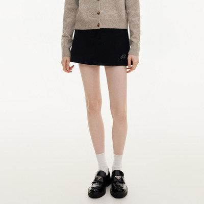 Azmi简约刺绣高腰半身裙