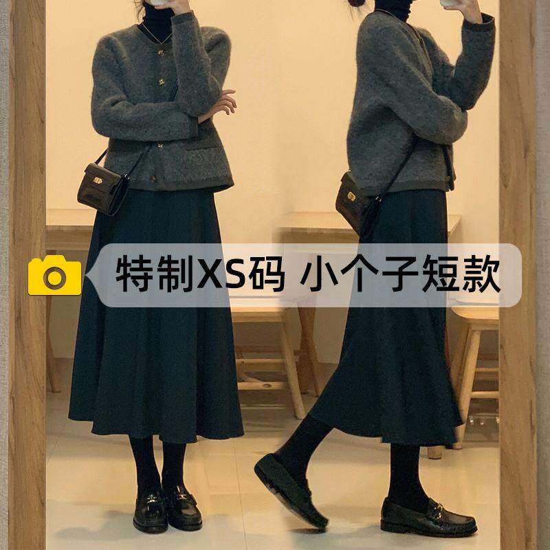 150小个子黑色毛呢半身裙