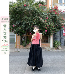 馨帮帮 中长款花苞半身裙女夏温柔减龄木耳花边高腰显瘦A字蓬蓬裙