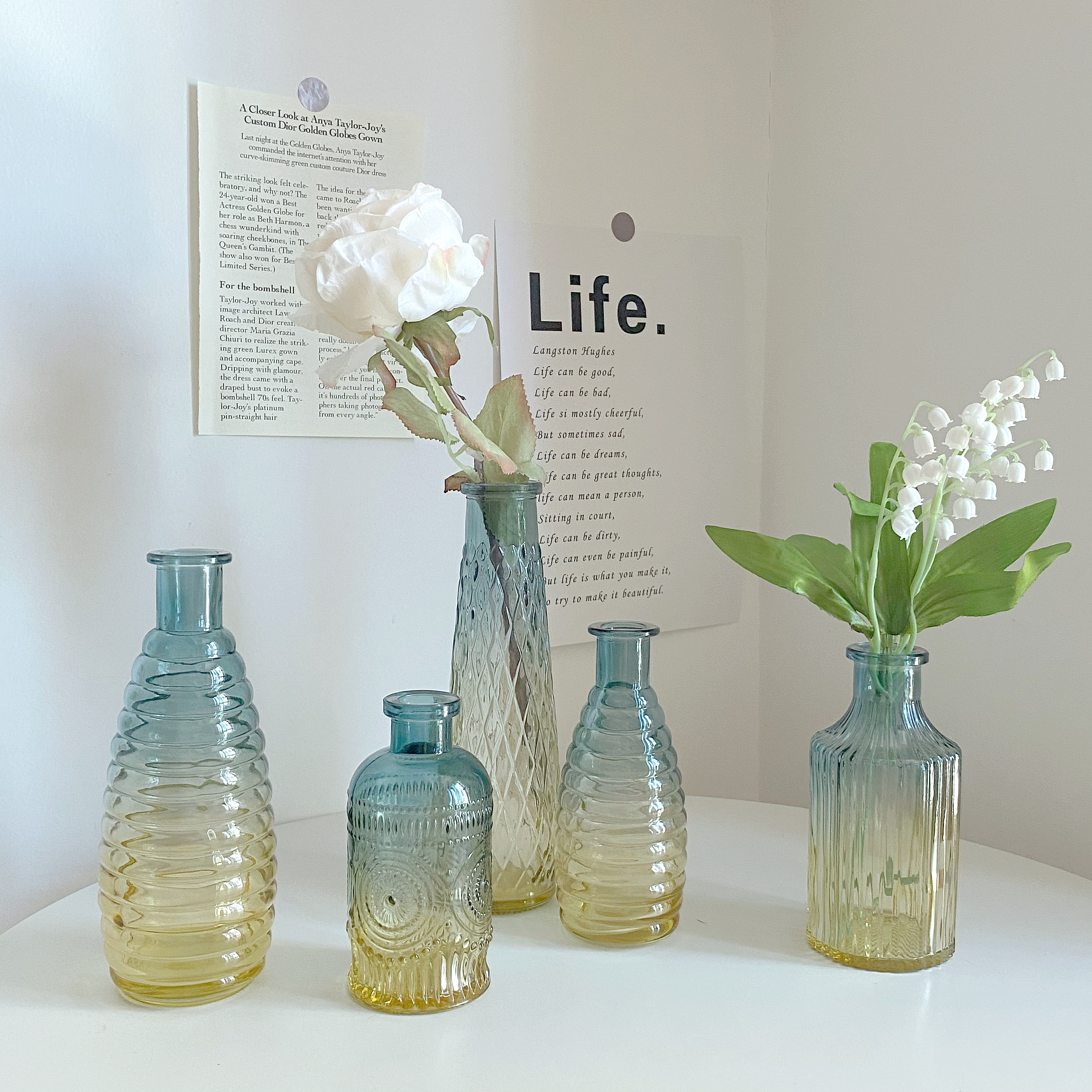 ins北欧风民宿居家摆件客厅插花器简约创意渐变轻奢玻璃小号花瓶