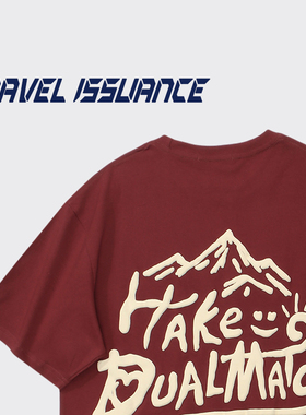 TRAVEL ISSUANCE 雪山已融 显白酒红色美式复古国潮牌vintage情侣