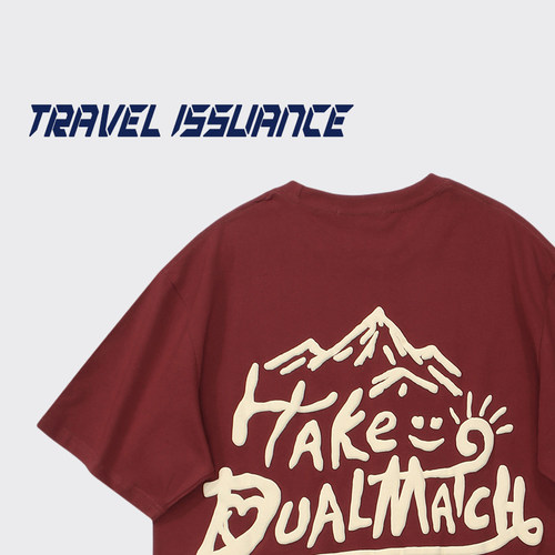 TRAVEL ISSUANCE 雪山已融 显白酒红色美式复古国潮牌vintage情侣