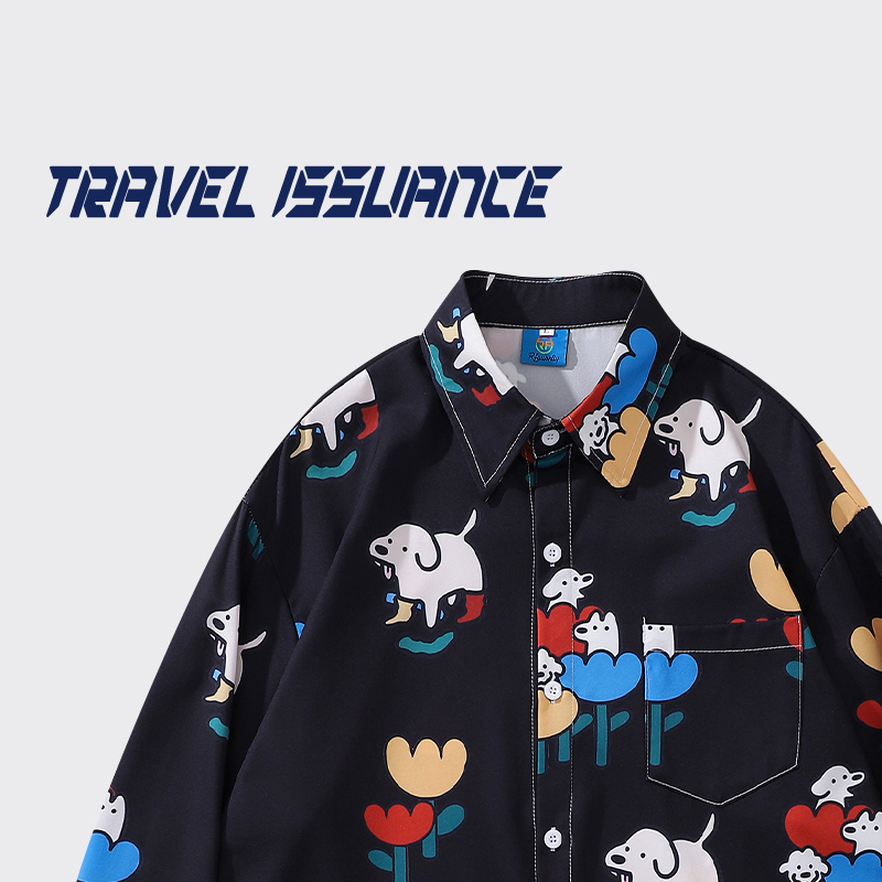 可爱狗狗印花宽松长袖衬衫