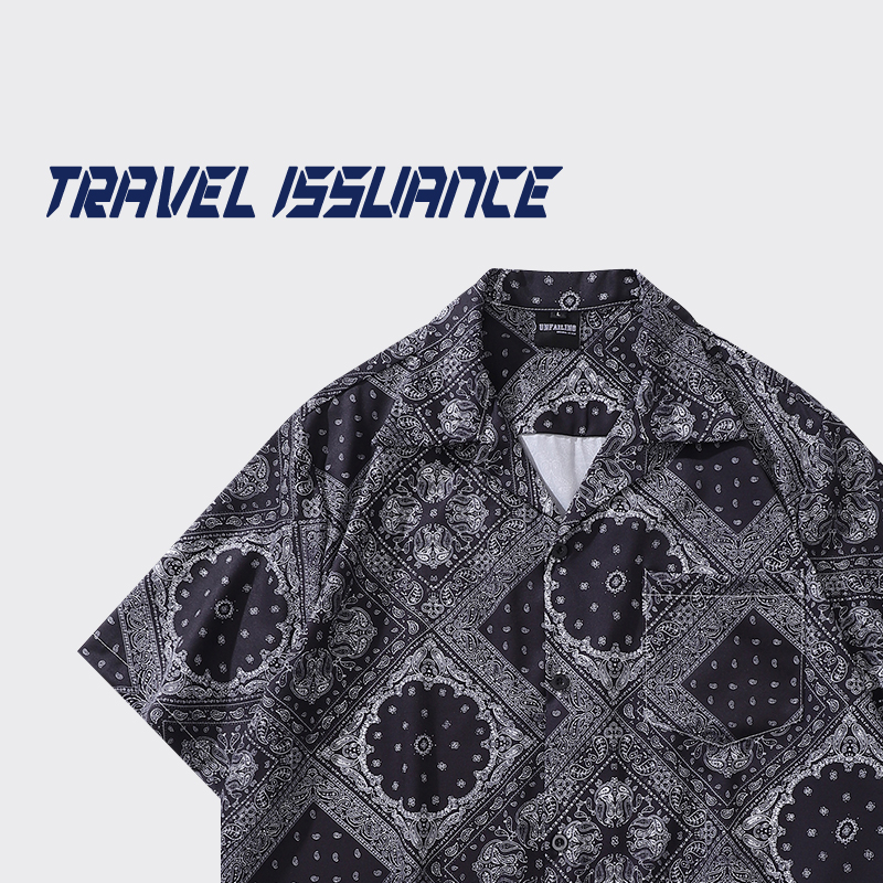 古巴领碎花满印宽松夏季短袖衬衫