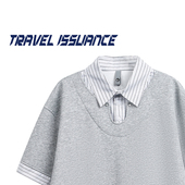 TRAVEL T恤男女 欧美潮条纹翻领假两件宽松短袖 ISSUANCE 展现自信