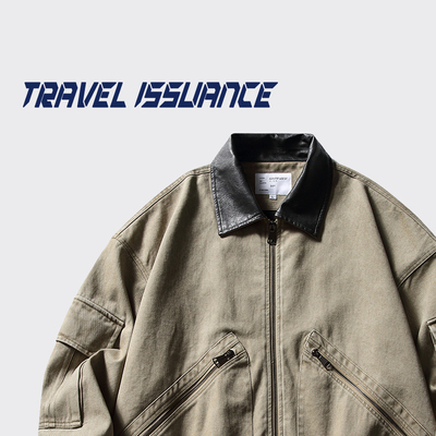 拼接翻领多口袋工装宽松夹克