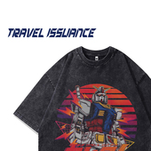 From T恤 痞帅设计感字母卡通动漫印花洗水宽松短袖 Mars 开心就好