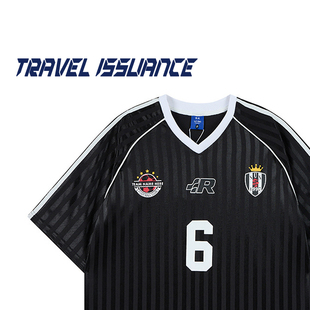 TRAVEL ISSUANCE 从未结束 日系条纹字母印花宽松短袖T恤百搭男女