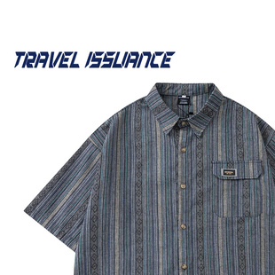 TRAVEL ISSUANCE 放慢倍数 复古国潮民族风慵懒夏季宽松短袖衬衫