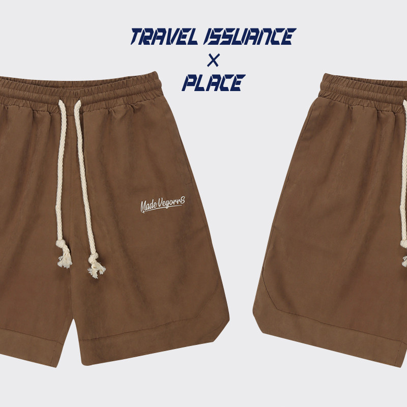 TRAVEL ISSUANCE 내셔널 트렌드 스트리트 스포츠 캐주얼 다재다능한 5부 팬츠 여름 조임끈 신축성 있는 허리 반바지
