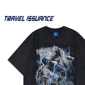 TRAVEL T恤百搭潮牌 复古小众嘻哈宽松印花短袖 ISSUANCE 掉头就走