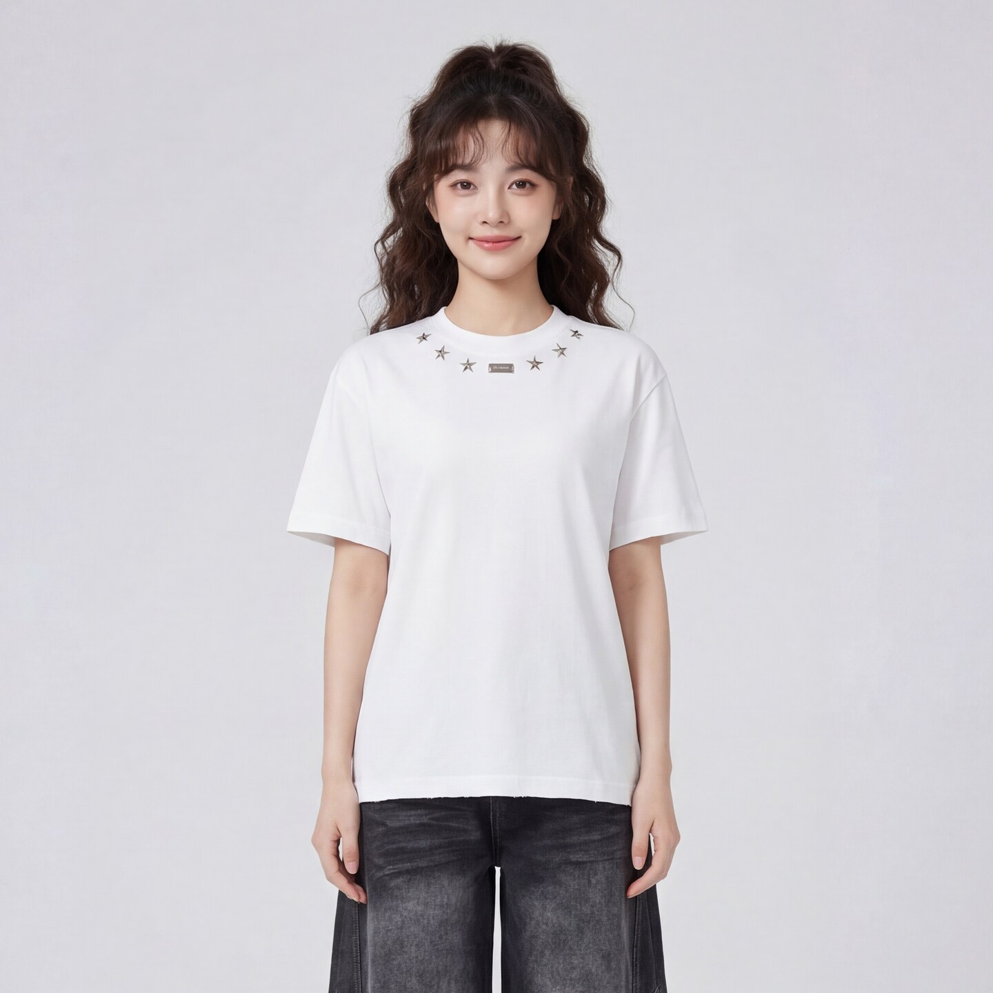 TRAVEL ISSUANCE 星星铆钉 美式复古做旧休闲高街宽松圆领短袖T恤
