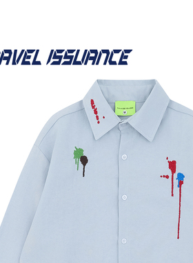 TRAVEL ISSUANCE 涂鸦手绘 彩色刺绣vintage宽松小众慵懒长袖衬衫