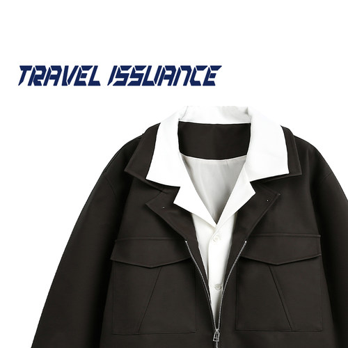 复古假两件翻领宽松夹克外套BF