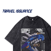 TRAVEL T恤 欧美洗水卡通动漫字母印花宽松短袖 ISSUANCE 事事自然