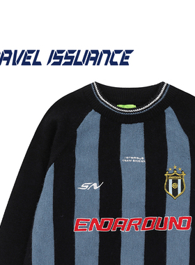 TRAVEL ISSUANCE 近日小趣 学院风圆领宽松bf运动竖条纹毛衣男女