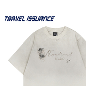 TRAVEL T恤潮牌 复古字母印花宽松休闲洗水短袖 ISSUANCE 确不该