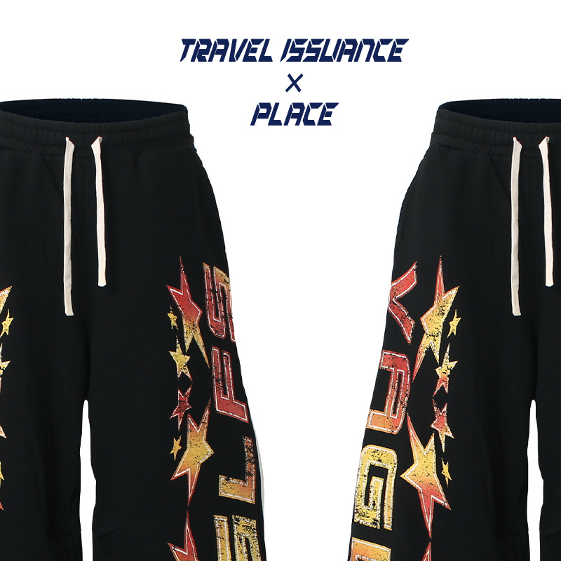 字母星星印花加绒宽松休闲卫裤潮