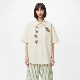 TRAVEL ISSUANCE 猫鼠大作战 卡通刺绣短袖衬衫侧边串绣宽松ins潮