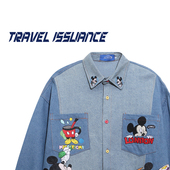 ISSUANCE 心被萌化 日系卡通印花宽松牛仔撞色长袖 TRAVEL 衬衫