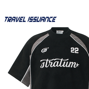 TRAVEL ISSUANCE 新年可期 小众圆领拼接字母刺绣宽松短袖T恤男女