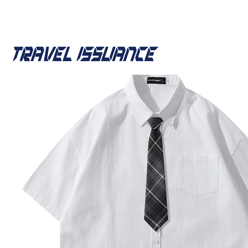 领带宽松休闲男女短袖衬衫