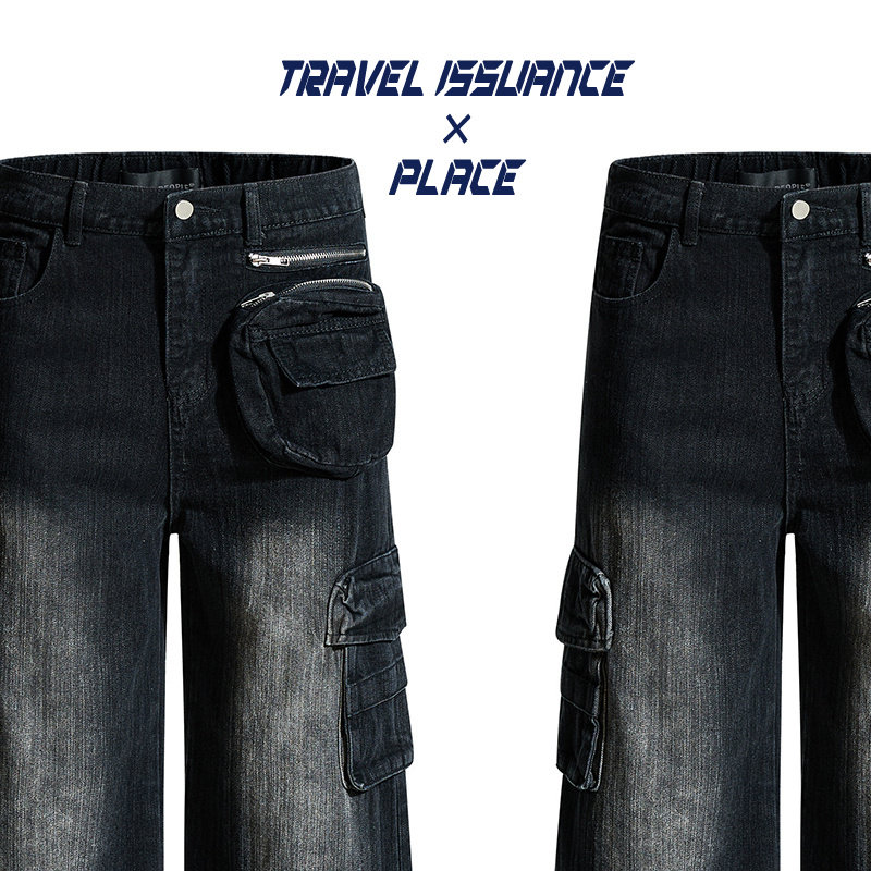 TRAVEL ISSUANCE 替我记得 欧美休闲多口袋宽松阔腿直筒牛仔裤女,女装/女士精品,牛仔裤,淘宝优惠券,粉丝福利购,淘宝优惠卷