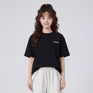 TRAVEL 慵懒风纯色 日系小标刺绣宽松男女BF百搭短袖 T恤 ISSUANCE