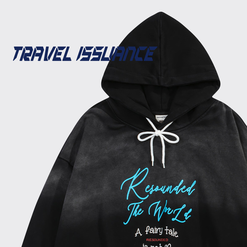 travel issuance 远方的思念 复古水洗渐变字母印花宽松男女卫衣