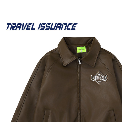 宽松字母刺绣翻领夹克外套BF