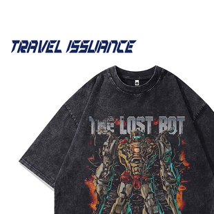 TRAVEL ISSUANCE 很多個昨天 美式洗水卡通动漫印花宽松短袖T恤BF