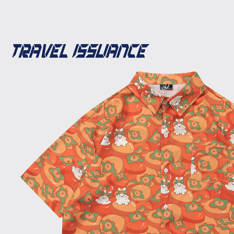 TRAVEL ISSUANCE 兔子守护员 日系潮牌趣味卡通印花短袖宽松衬衫