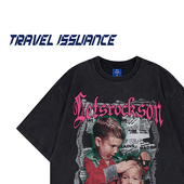 ISSUANCE 哇哇大哭 新款 TRAVEL 潮牌休闲痞帅男孩印花宽松短袖 T恤