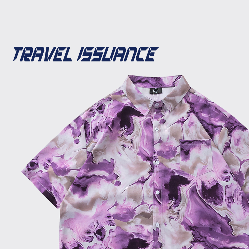 设计感晕染清新情侣宽松短袖衬衫