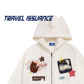 TRAVEL 女宽松卫衣外套 卡通猫咪耳朵连帽开衫 ISSUANCE 可爱在线
